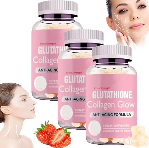 Glutathione Collagen Gummies,Glutathione Collagen Glow Gummies for Dark Spot,60 Pieces/Bottle Korea Glutathione Gummies,Korean Collagen Gummies for Skin Care (3 Bottle)