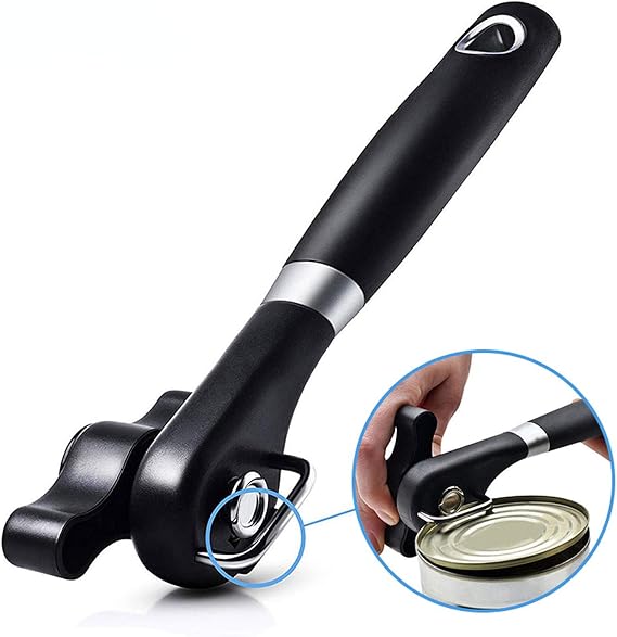 Side Cut Can Opener, Smooth Edge Manual Can Opener, Black