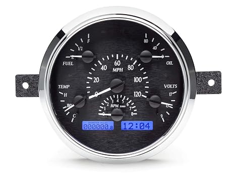Dakota Digital VHX-49F-K-B Analog Dash Gauge System Compatible with Ford Car 1949-50, Black Alloy Style, Blue Backlighting