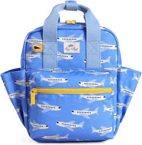 Itzy Ritzy Toddler Backpack, Daycare Bag w/Spacious Interior (Airplane)