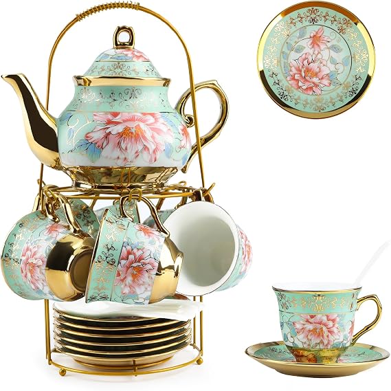 20 Pcs Porcelain Tea Cup Set with Teapot,Tea Cups and Saucers Set of 6