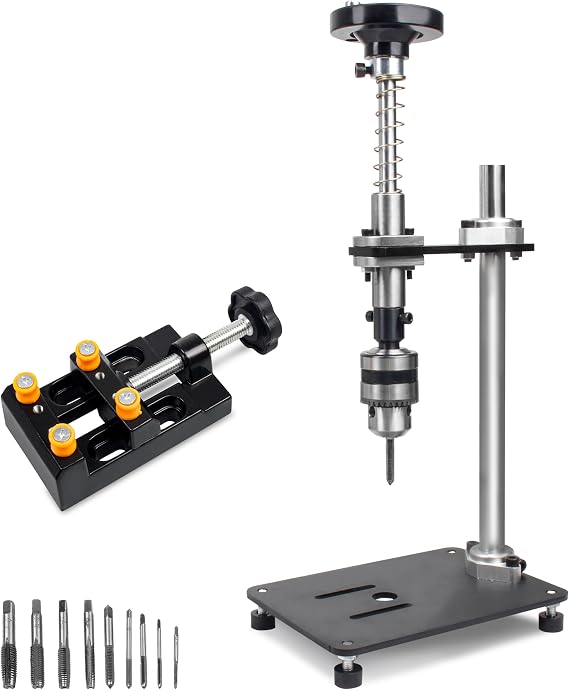 Small Desktop Manual Tapping Machine Tool with Bench Vice & 9 Taps M2.5-M10