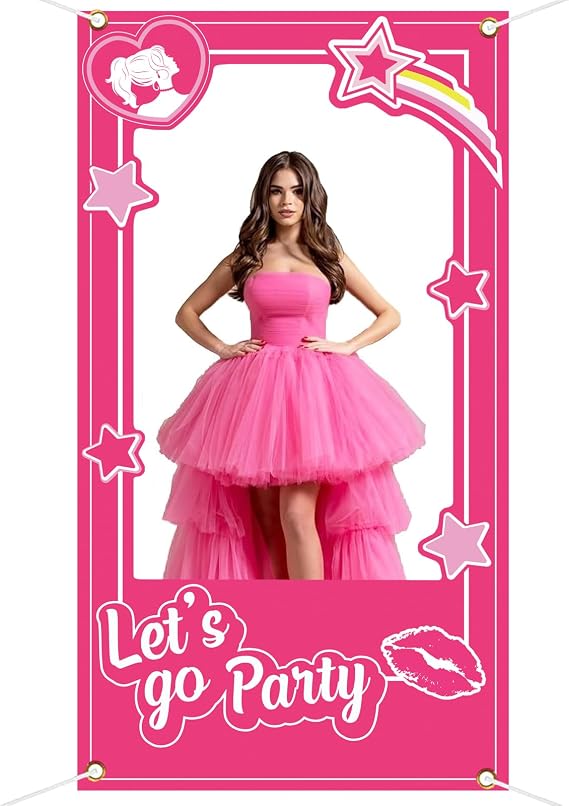 Hot Pink Girls Birthday Decorations Pink Photo Booth Props Princess Doll Theme Decor Let's Go Bachelorette Party Decoration for Girls Birthday Bridal Shower Party Supplies