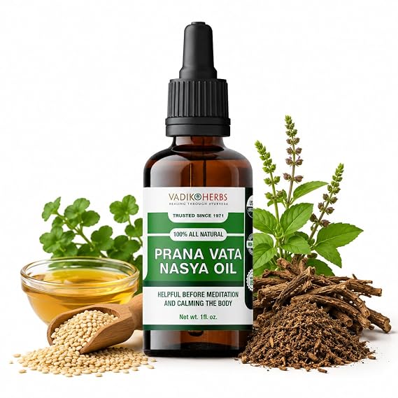 Prana Vata Nasya Oil Organic - Herbal Nasal Drops for Clarity of Mind, Improve Concentration, Soothe Headaches, (1 Pack)