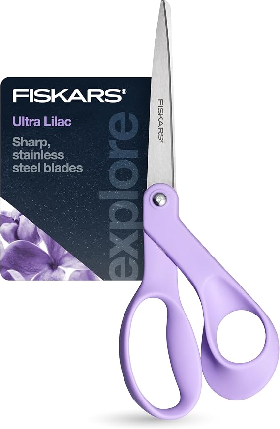 Fiskars 8" Designer Explore Collection Scissors, Ultra-Lilac