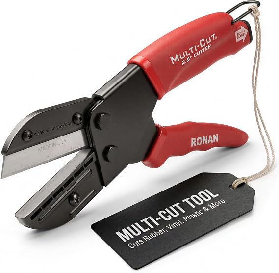 Ronan Multi-Cut Industrial Cutter Heavy-Duty Blade for Plastic, Rubber, Wood, Leather & More Replaceable Blades, Safety Lock, Ergonomic Grip, 3 Extra Blades Included