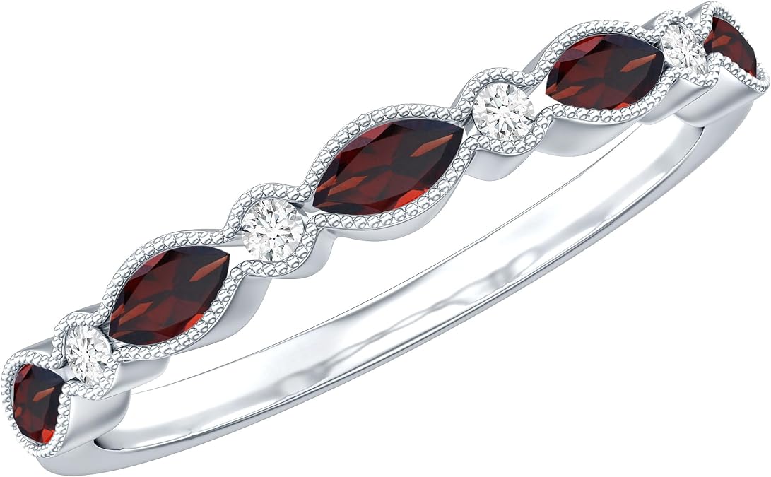 Genuine Garnet Half Eternity Band in Silver, Aaa Quality