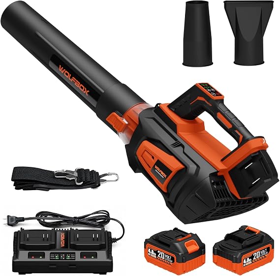 WOLFBOX MT600 Cordless Leaf Blower, 620 CFM 150 MPH, 2 Batteries