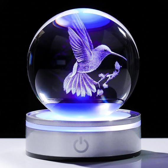 Movdyka 3D Crystal Ball Hummingbird Gifts for Women Men (3.15"/8CM)