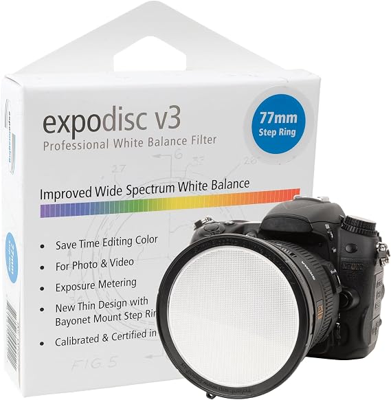 ExpoDisc v3 Professional White Balance Filter (77mm) - Easy White Balance | perfect white balance in 15 seconds simply hold over your lens and set custom WB