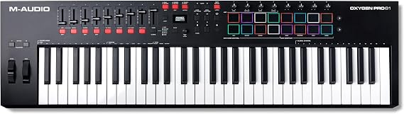 M-Audio USB MIDI Keyboard Controller 61 keys Velocity-sensitive Pads Native Instruments Sound Package Included NKS Integrated MIDI Assignable Knobs, Buttons, and Faders Included  with Abundant