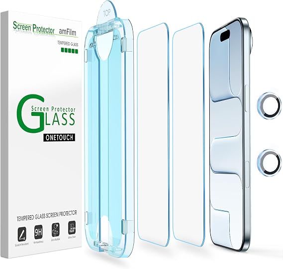 amFilm Auto-Alignment OneTouch Screen Protector for iPhone Air 17 [6.5"] + Camera Lens Protector, Bubble Free, 9H Tempered Glass, Anti-Scratch, Drop Protection, HD Clear, Case Friendly (17-6.5)