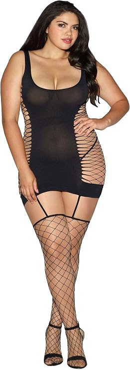 Dreamgirl Women's Plus-Size Capri Garter Dress With Attached Thigh Highs