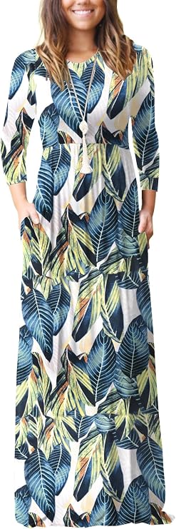 GRECERELLE Women's Casual Long Sleeve Maxi Dresses with Pockets Crew Neck Soft Stretchy Flowy Fall Dress for Work Church