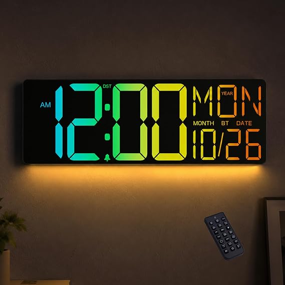 18-Inch Digital Wall Clock with Remote Control, Large LED Display, Day and Date, Gym Timer, Countdown Watch for Home, Office, Living Room