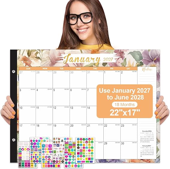 Gannyfer Desk Calendar 2027-2028 - 18 Month Large Desk Calendar, Use January 2027 to June 2028, 22" x 17" Desktop Pad Calendar, Office Supplies Perfect for Planning and Organizing In Your Home, School or Office (6 Stickers Included)