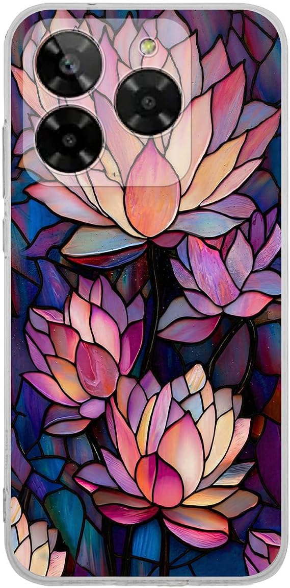 PrintiFy General Mobile ERA 50 ile Uyumlu Vitray Sessiz Lotus Tasarımlı Şeffaf Silikon Kılıf
