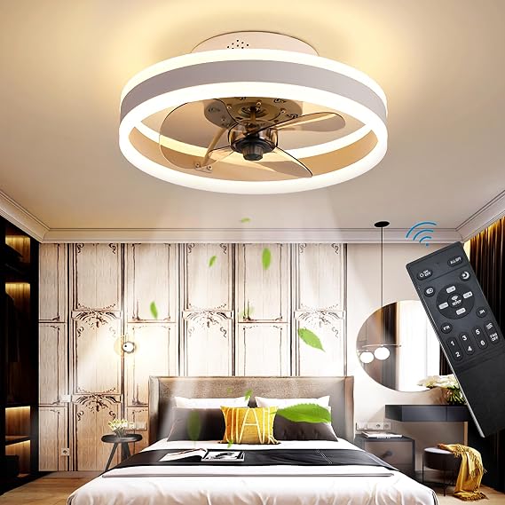 LED Ceiling Fans with Lights Reversible Remote, 6 Speeds Modern Bedroom Fan Ceiling Light Quiet Dimmable Small Ceiling Fan Light for Living Room, White 40CM [Energy Class C]