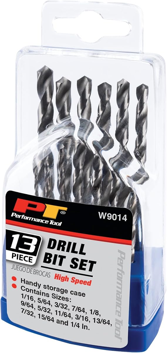 Performance Tool W9014 13-Piece HSS Drill Bit Set 1/16 to 1/4 in.
