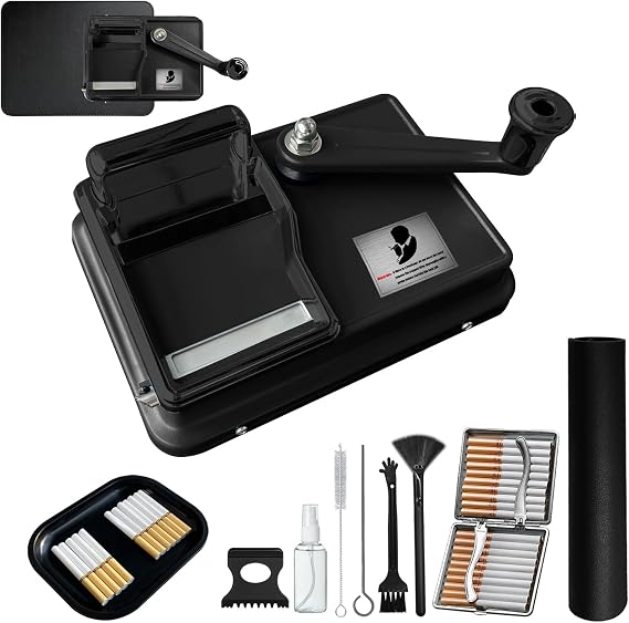 Cigarette Rolling Machine, Manual Dual-Track Upgrade Cigarette Machines for 8.0 mm Diameter Size Cigarette(80-100MM Lengths) Manual Tobacco Rolling Machine with Case, Tobacco Tray & Cleaning Kit