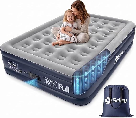 Sekey Full Air Mattress with Built-in Pump, 16" Raised Blow Up Bed