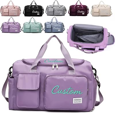 Custom Embroidered Dry Wet Personalized Duffle Bag with Shoe Compartment, Waterproof Oxford Travel Gym Bag for Women Men, Large Capacity Sports Overnight Bag Applicable Swim Overnight Carry