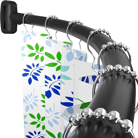 Tlooe Curved Shower Curtain Rod, 45-72 inches Adjustable Arched Shower Curtain Curved Rods, Rustproof Round Never Fall Design for Bathroom, Black, Need to Drill