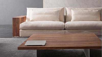 ZURI Soriano Modern 118 Sofa in Spill-Resistant Beige Fabric with Wooden Armrest