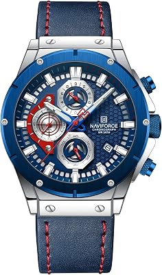 NAVIFORCE Fashion Genuine Leather Chronograph Quartz Watch for Men Auto Date Sport Waterproof Analog Wrist Watches