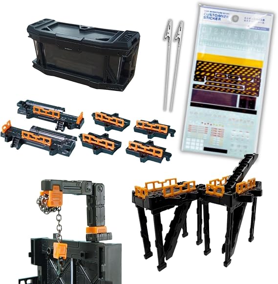 Plastic Model Display Items Set (Plastic Model Interlocking Display Bases Optional Parts Set : 5 Types of Parts, Customization Sticker x1, Alligator Clip Sticks x2)