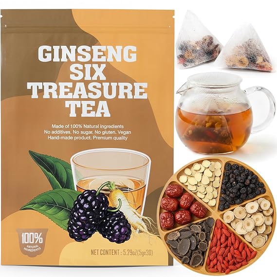 Ginseng Six Treasures Tea a herbal tea that helps support kidney detox and cleansing. A traditional Ginseng Five Treasure Tea made from natural herbs. Suitable for both men & women