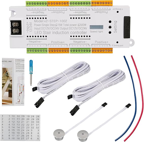 32 Channel Dimming Automatic Stairway Ladder Step System, LED Motion Sensor Light Controller Kit, DC12-24V Speed Brightness Adjustable Stair Controller