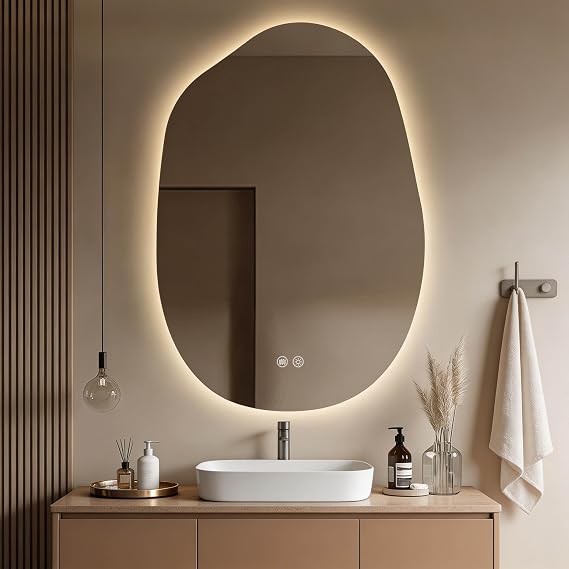 LED Mirror for Bathroom, 26x38 Inch Irregular Backlit Mirror | 3 Colors, Dimmable, Anti-Fog, Memory Function, Horizontal/Vertical, Al Alloy Lampshade, HD Glass, Rust-proof Treatment, UL