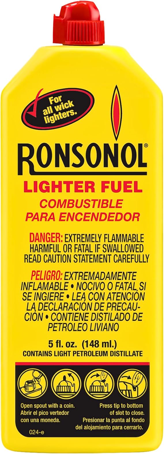 Ronson Lighter Fuel 5 fl oz Lighter Fluid Refill for Wick Lighters, Clean-Burning Fuel for Refillable Lighters, Outdoor, Camping & Everyday Use, Precision Pour Spout