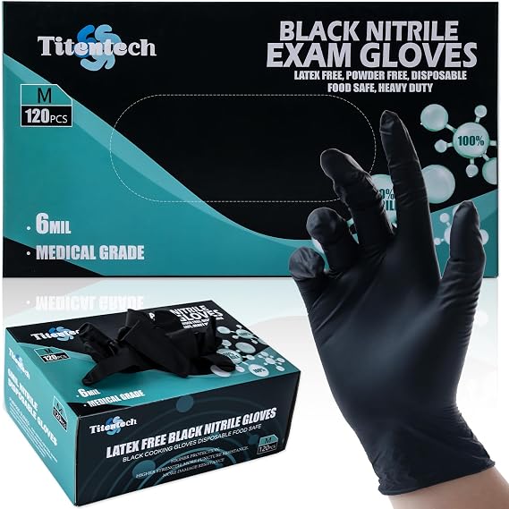 Nitrile Exam Gloves 6Mil Disposable Glove Food Grade 120PCs | Medical, Powder-free, Latex-free, 120 Count, Food Prep, Touchscreen, Chemical Resistance, Texture Design