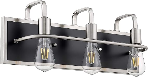3 Light Bathroom Vanity Light Modern Bathroom Light Fixtures Brushed Nickel and Matte Black with Clear Glass for Bathroom Mirror Hallway Bedroom