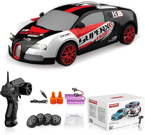 RC Drift Araba Uzaktan Kumanda Araba 2.4GHz 1:24 Ölçekli 4WD 15KM/H Yüksek Hızlı Model Araç LED Işıkları Sürüklenen Lastik Yarışı Spor Oyuncak Araba Yetişkin Erkek Kız Çocuklar için Hediye 2 Adet Şarj