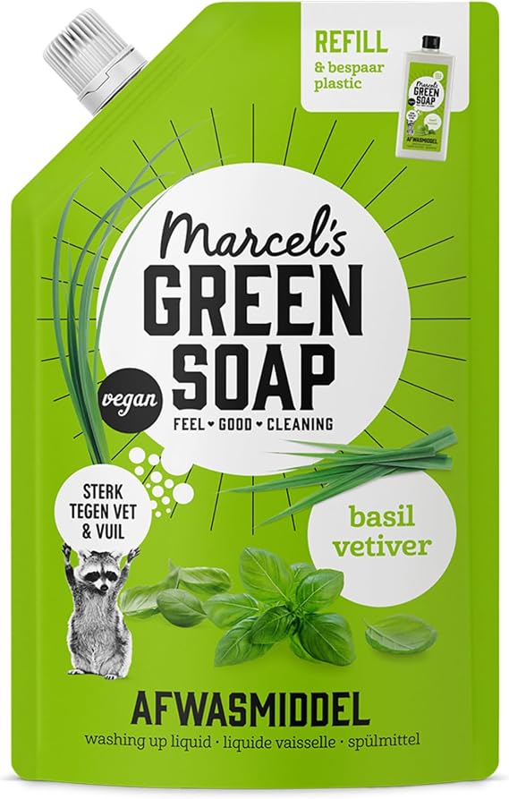 Marcel's Green Soap - Washing-up Liquid Refill Basil & Vetiver - Hand dishwash - Vegan - 500 ml