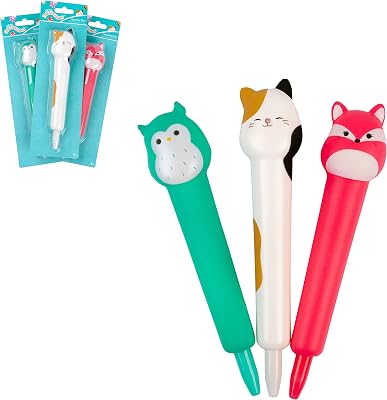 Fashion Angels Squishmallows Assorted Squeezable Pen 3 Pack - Squishmallows Winston The Owl, Cam The Cat, and Fifi The Fox Pen Set - Ages 6 and up