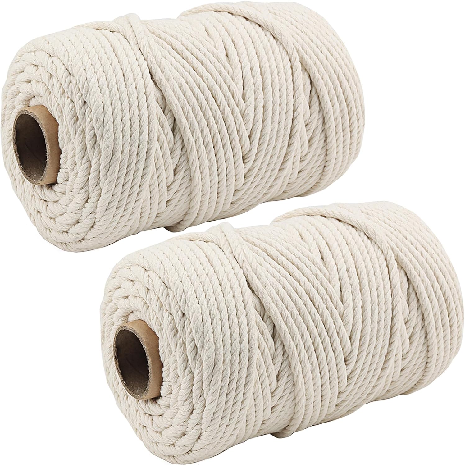 MANCHAP 2 Rolls 6mm x 100m Macrame Cord, 200m656 Feet 4-Strand Natural Macrame Cotton Cord Rope for Knitting, Gift Wrapping, Wedding Decorations