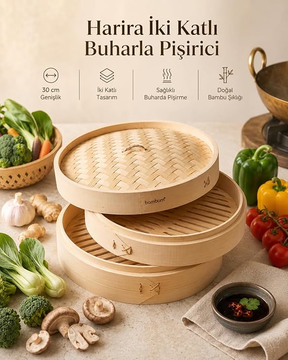 Bambum Harira İki Katlı Buharla Pişirici 30 Cm B2888
