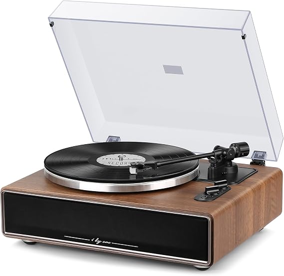 1 BY ONE Vinyl Record Player with Speakers and Bluetooth Input, Renewed