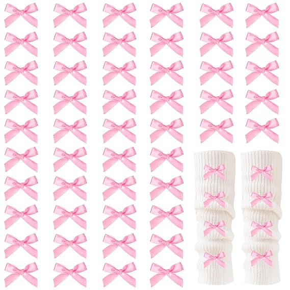 30PCS Pink Ribbon Bow Charms for Junk Socks,1.37 Inch Mini Sock Jewelry Charms Pins for Shoes, Hats, Clothing Accessories, Y2K Coquette Brooch Pins for Women Teens