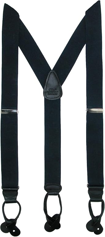 CTM Men's Elastic Button End Dress Suspenders with Silver Hardware