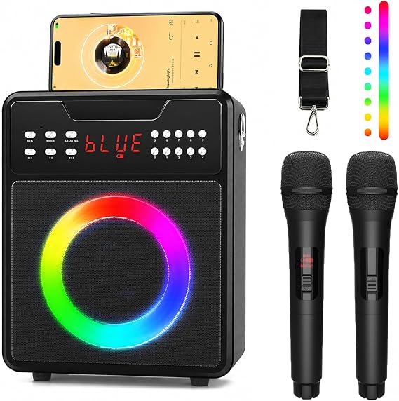 Portable Karaoke Machine for Adults & Kids with 2 Wireless Microphones