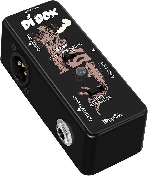 Compact DI Box Guitar Pedal - IOppWin Matchbox with Balanced XLR Output, Cabinet Simulator, Ground Lift & Gain Control - True Bypass for Instruments, Amps & Recording