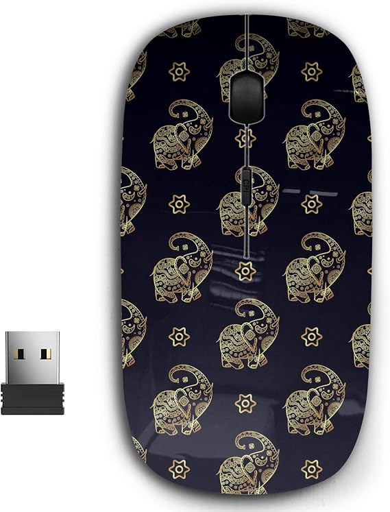 2.4G Ergonomic Portable USB Wireless Mouse for PC, Laptop, Computer, Notebook with Nano Receiver (Gold Elephant Texture)
