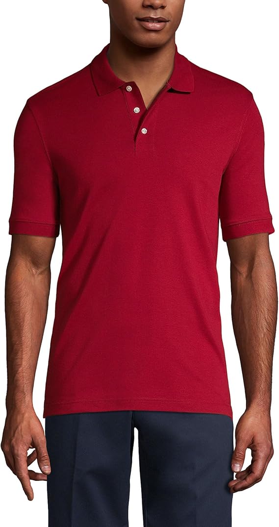 Lands' End Essentials Men's Long Sleeve All Day Comfort Polo Shirt - 100% Cotton Won't Shrink Pill Fade
