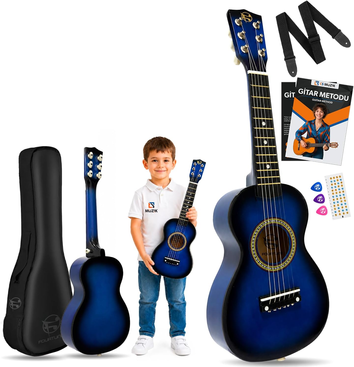 Fourtune Loki T-80BL 6 Telli Mavi Çocuk Gitarı Gerçek Ağaç (Mavi)
