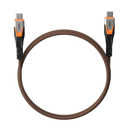 URBAN ARMOR GEAR UAG SRGE USB 3.2 Gen 2 240W 20Gbps USB-C to USB-C Cable 2.5ft Rugged Reinforced SuperSpeed Fast Charging Cable with Strap Compatible with iPhone 17, Galaxy S26 & MacBook, Black/Orange